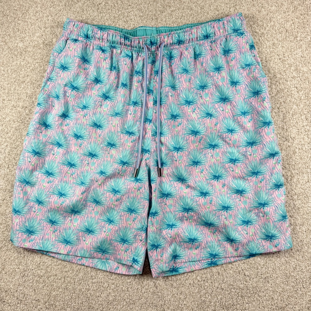 Peter Millar Swim Trunks Men L Pink Blue Seaside Collection Agave Print Shorts